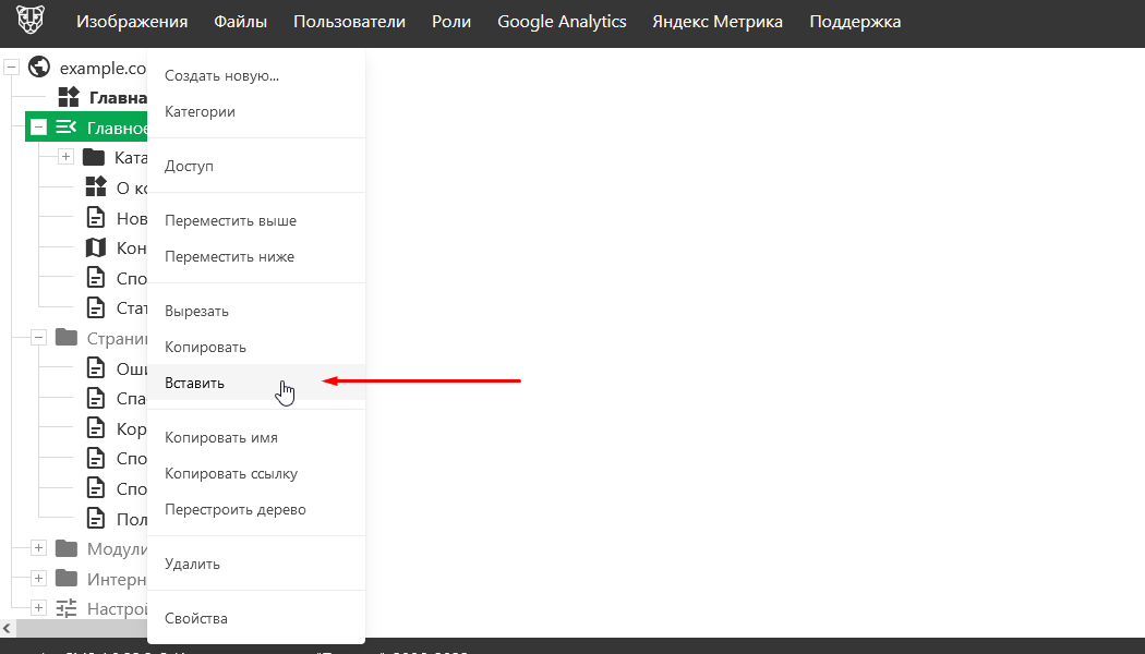 Страница вставить