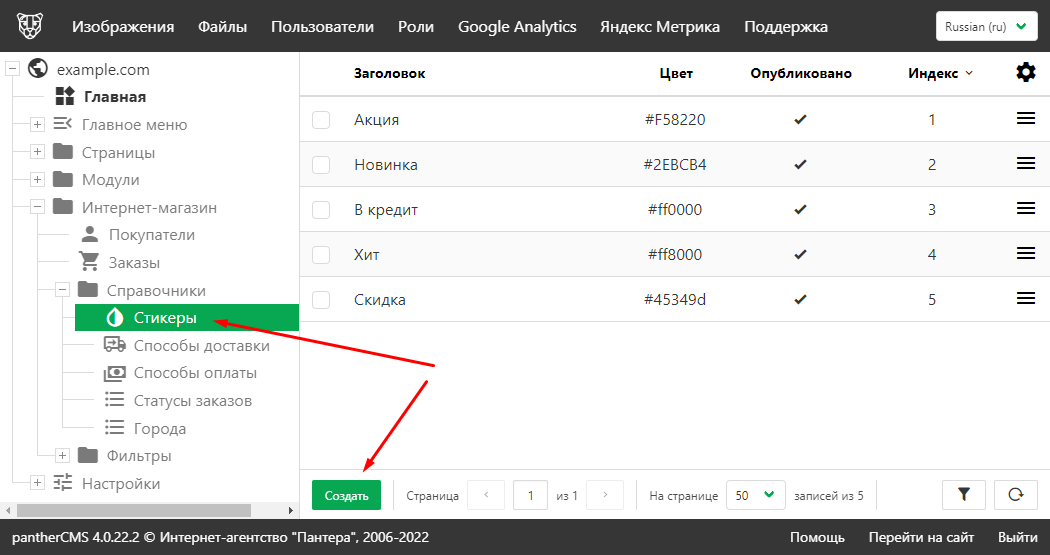 Список стикеров