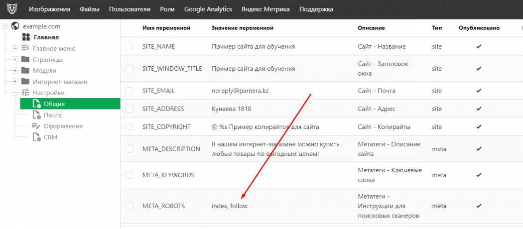 Разрешение индексации